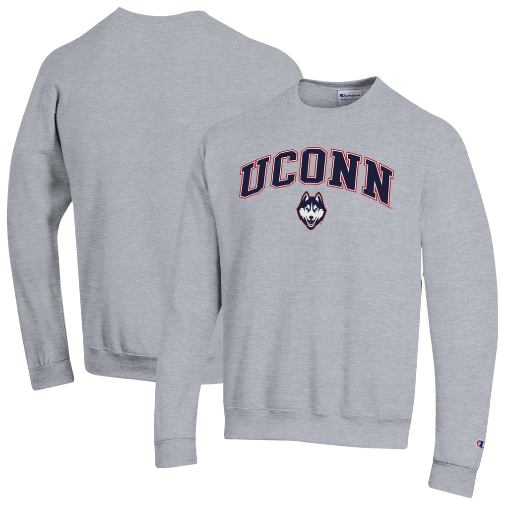  UConn Huskies Champion Arch Over Logo Pullover Sweatshirt - Heather Gray